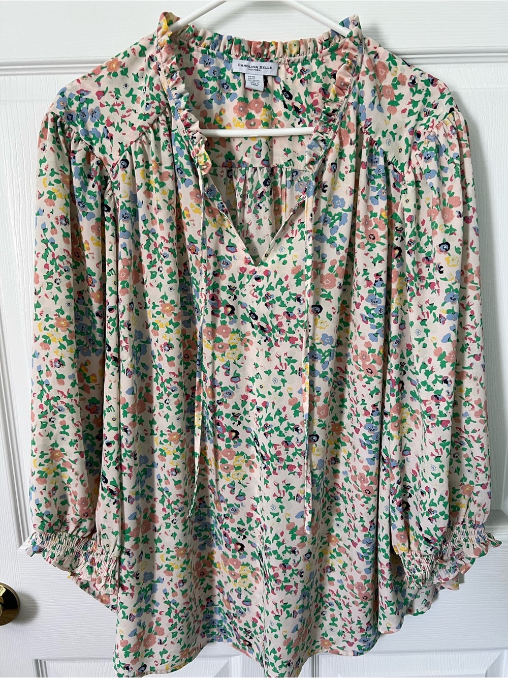 Carolina Belle Cream Floral Ruffle Peasant Blouse